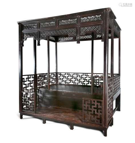 *A CHINESE HARDWOOD CANOPY BED, JIAZICHUANG China, Qing Dyna...