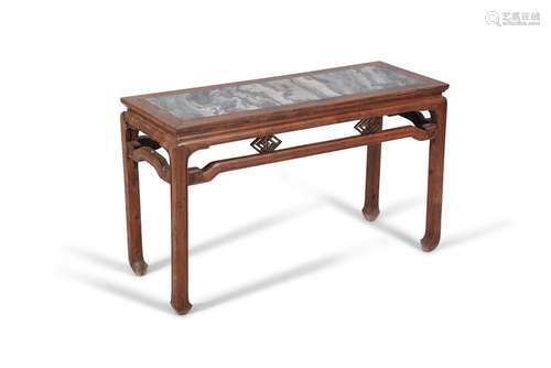 A WOODEN LOW ALTAR TABLE SET WITH A MARBLE PLAQUE China, Lat...