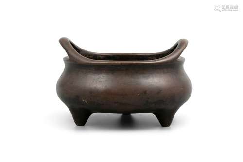 A XUANDE MARKED BROWN PATINA BRONZE INCENSE-BURNER China, Qi...