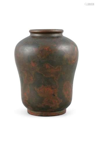 A BROWN-PATINA AND ORANGE ACCENTS BRONZE VASE China or Japan...