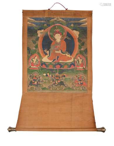 A THANGKA OF PADMASAMBHAVA Tibeto Chinese, 19th century With...