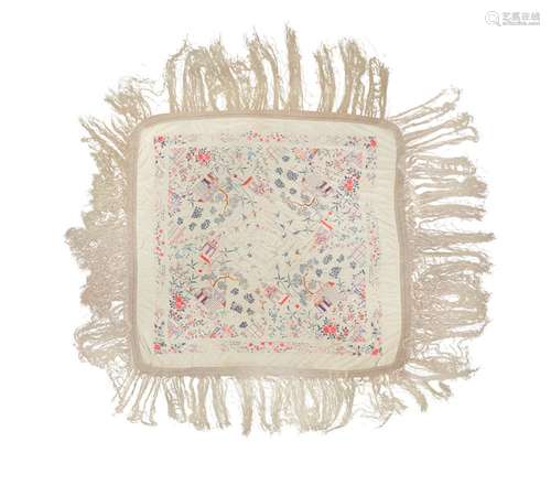 A LARGE SQUARE EMBROIDERED SILK SHAWL China, Circa 1900 Ador...