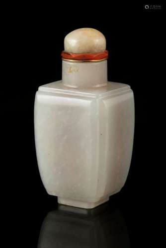 A SQUARE WHITE JADE SNUFF BOTTLE China, Qing Dynasty Well ho...