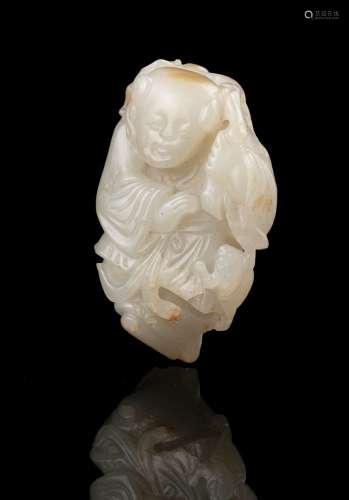 A WHITE AND RUSSETS JADE CARVING OF A HOHO / HEHE / ERXIAN /...