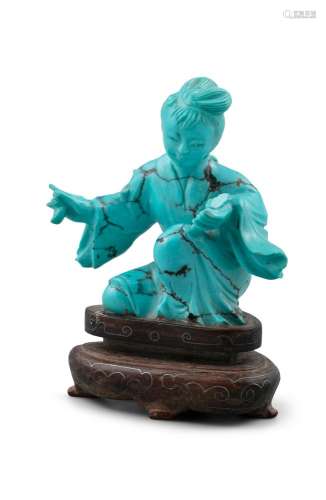 A TURQUOISE MATRIX CARVING OF LAN CAIHE 藍采和 China, Late Q...