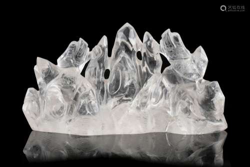 A MOUNTAIN-SHAPED CARVED ROCK CRYSTAL BRUSH REST China, Qing...