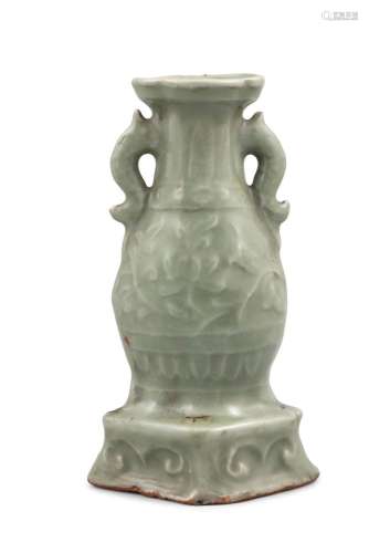 A LONGQUAN CELADON TWO HANDLED MOLDED STONEWARE VASE China, ...
