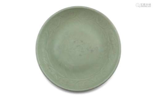 A LONGQUAN CELADON 'FLORAL SPRAY' FLAT DISH With a both engr...