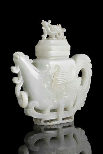 A RARE JADE 'PHOENIX' WINE POT AND COVER China, Qing Dynasty...