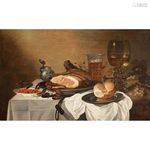 Attribué à Roelof KOETS (1592-1654)Repas au jambon, assiette...