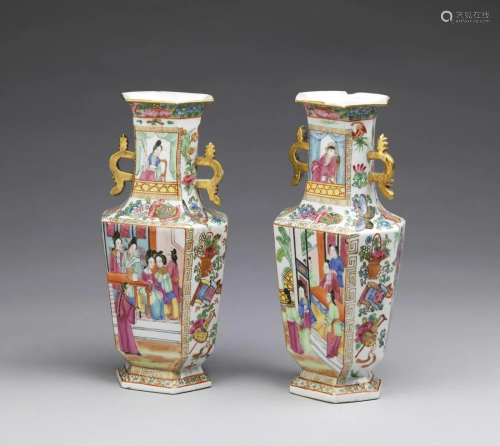 Arte Cinese A pair of porcelain Canton faceted