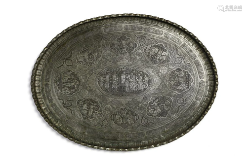 Arte Islamica A large tinned copper oval tray