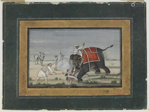 Arte Indiana A painting depicting an elephant killing