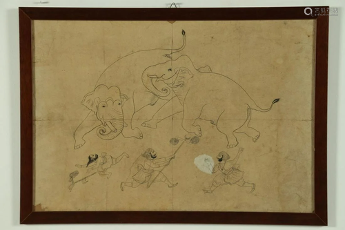 Arte Indiana A sketch drawing depicting two elephants