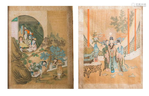 Arte Cinese A pair of paintings on silk depicting