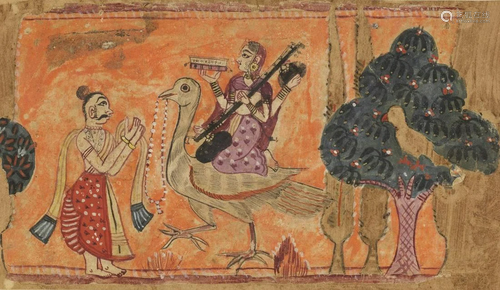 Arte Indiana A miniature portraying Sarasvati on the