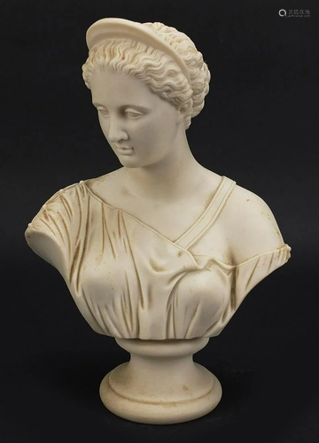 Victorian parian bust of a maiden, 23.5cm high