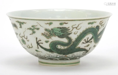 Chinese porcelain bowl finely hand painted in green