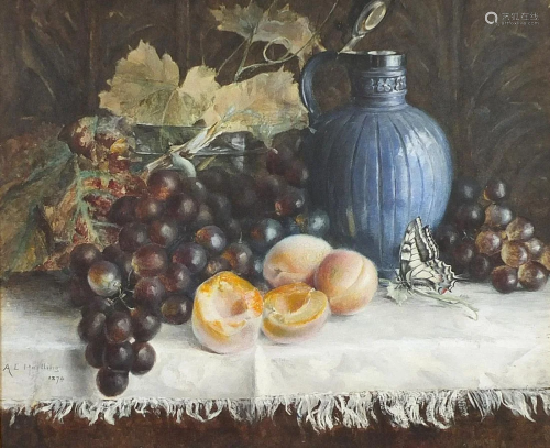 Annie E Hastling 1874 - Still life vessels and fruit,