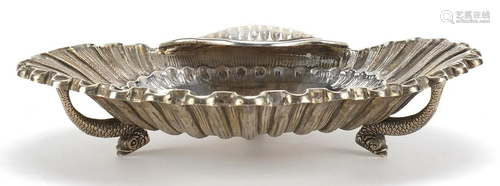 Continental silver shell shaped bowl raised on three