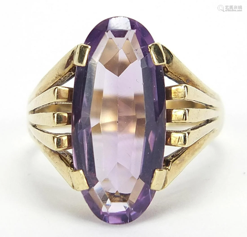 9ct gold amethyst ring, size R, 5.2g