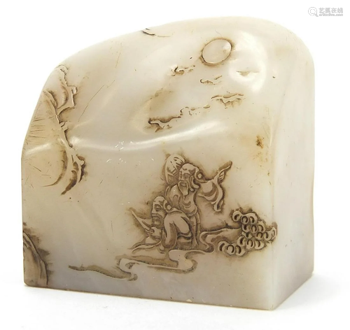 Chinese soapstone seal carved with figures in a