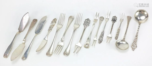 Scandinavian silver and white metal cutlery including a