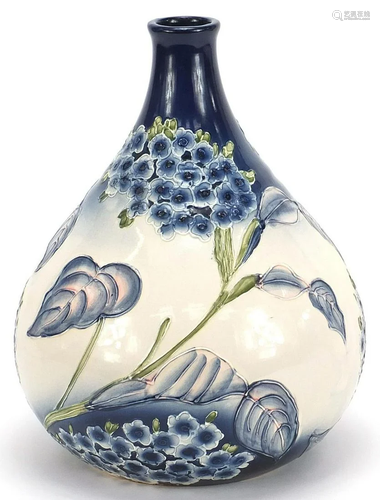 Large Moorcroft style vase hand painted with flowers,