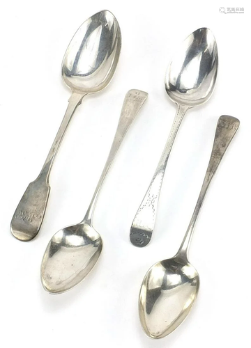 Four William IV and later silver tablespoons including