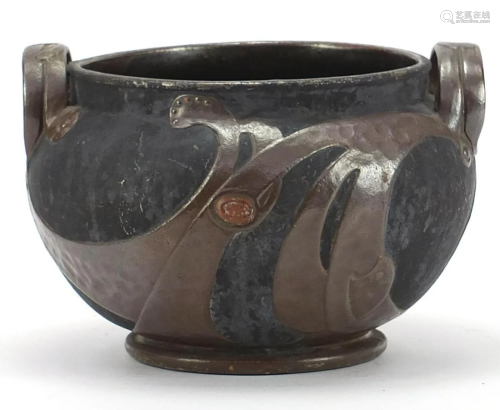 Bretby, Art Nouveau pottery planter with twin handles,