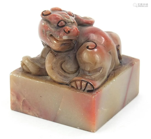 Chinese soapstone seal carved with a dragon, character