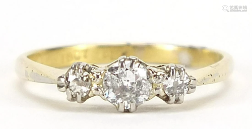 18ct gold and platinum diamond trilogy ring, size M,