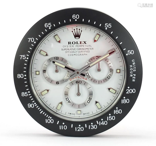 Rolex Daytona design dealer's display wall clock, 34cm