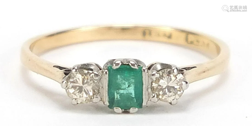 18ct gold and platinum emerald and diamond ring, size