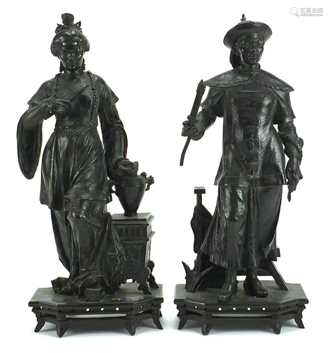 Wilhelm, pair of 19th century patinated bronze figures