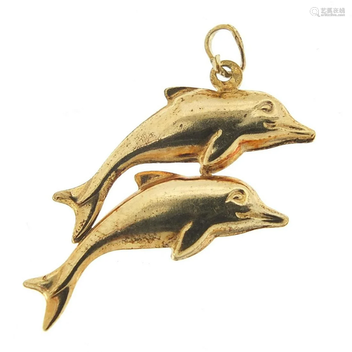 9ct gold leaping dolphins pendant, 2.5cm wide, 1.1g