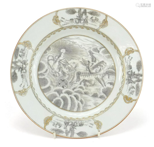 Chinese en grisaille porcelain plate hand painted in