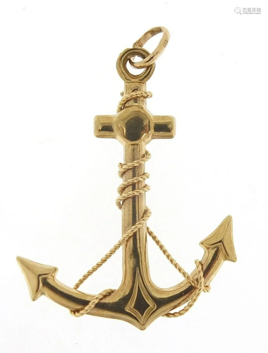 9ct gold anchor pendant, 3.5cm high, 1.5g