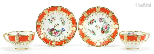 Pair of 19th century porcelain cups and saucers finely