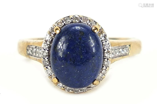 10ct gold cabochon lapis lazuli and diamond ring, size