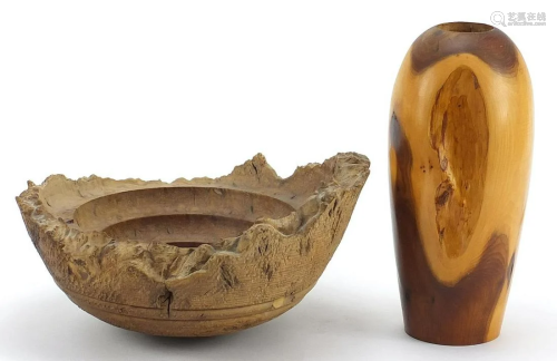 Large naturalistic elm bowl and a Merlin Woodcraft