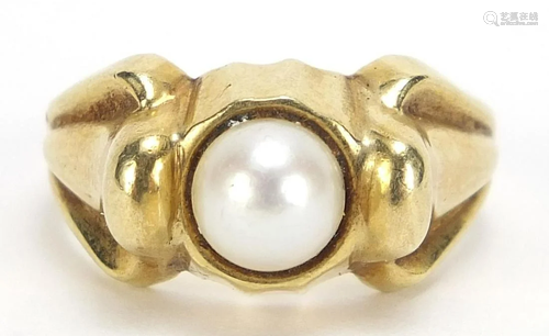 14ct gold pearl ring, size L, 4.3g