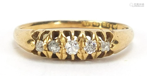 18ct gold diamond five stone ring, hallmarked