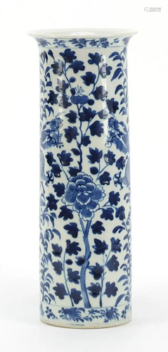 Large Chinese blue and white porcelain cylindrical vase