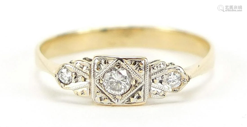 Art Deco 18ct gold diamond ring, size P, 1.6g