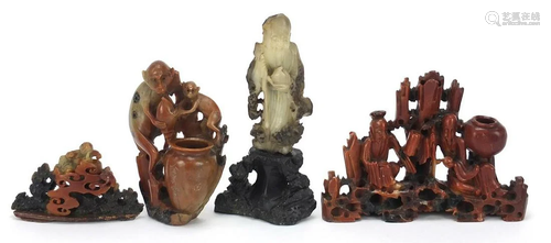 Chinese soapstone carvings including Shao Lou holding a