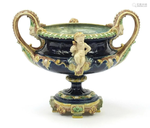 19th century Majolica centrepiece with twin handles