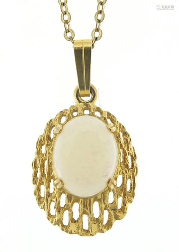 9ct gold cabochon opal pendant on a 9ct gold necklace,