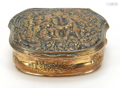 18th century brass snuff box embossed with classical