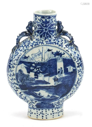 Chinese blue and white porcelain moon flask with